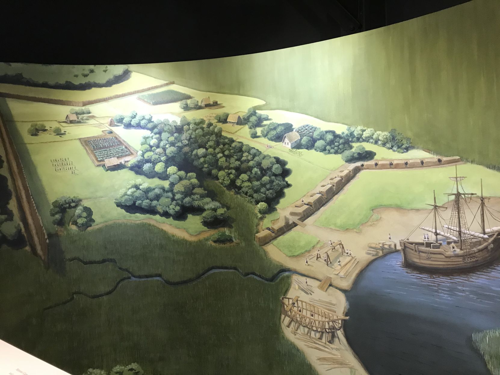 Early Charles Towne settlement rendering